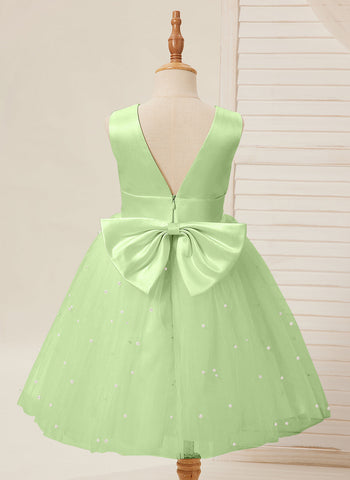 Vestido de princesa/vestido de princesa de satén y tul hasta la rodilla para niña de las flores 