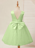 Vestido de princesa/vestido de princesa de satén y tul hasta la rodilla para niña de las flores 