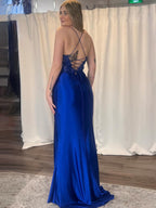 Dallas | Green Sheer Appliques Satin Mermaid Long Prom Dress