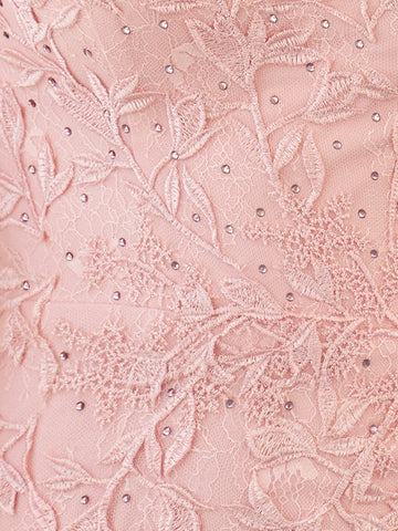 Robe de bal rose moulante courte en dentelle avec appliques