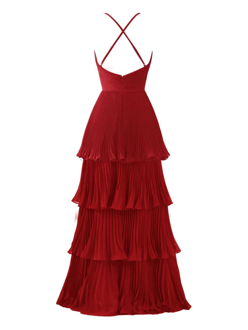 Vestido de dama de honor de gasa de corte A con volantes hasta el suelo
