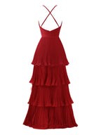 Vestido de dama de honor de gasa de corte A con volantes hasta el suelo