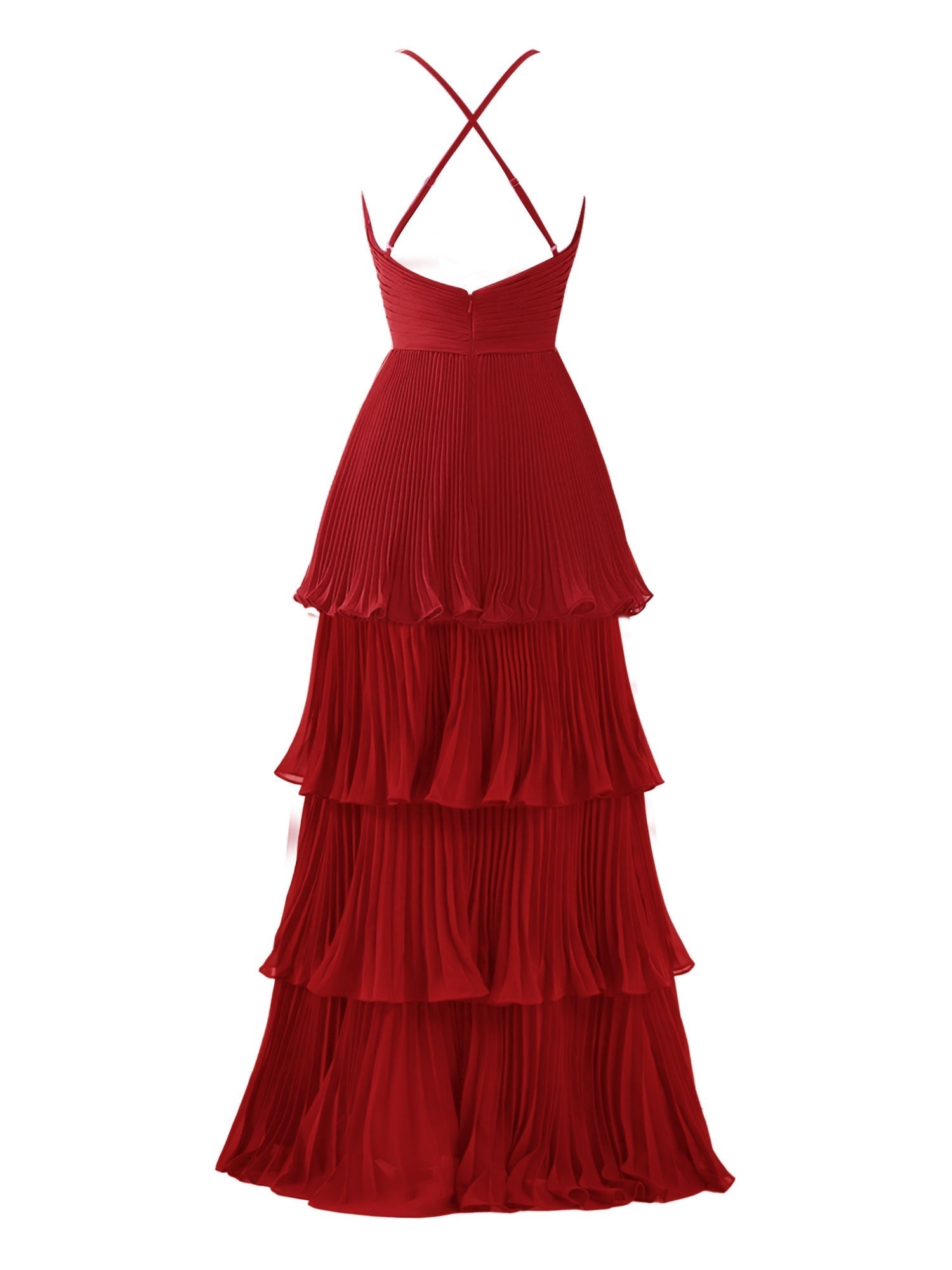 Vestido de dama de honor de gasa de corte A con volantes hasta el suelo