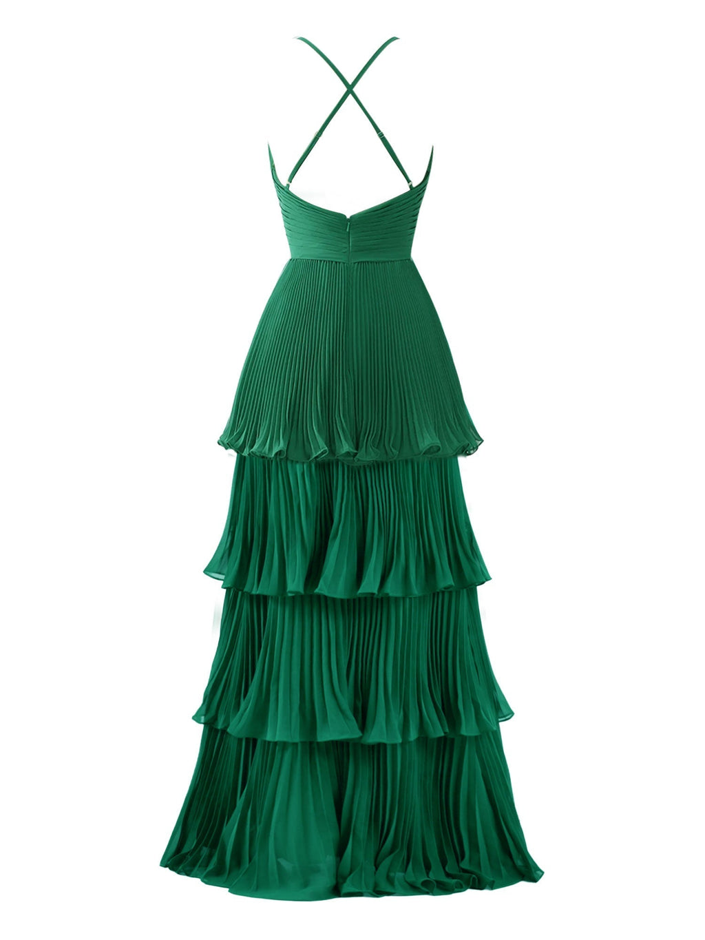 Vestido de dama de honor de gasa de corte A con volantes hasta el suelo