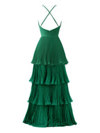 Vestido de dama de honor de gasa de corte A con volantes hasta el suelo