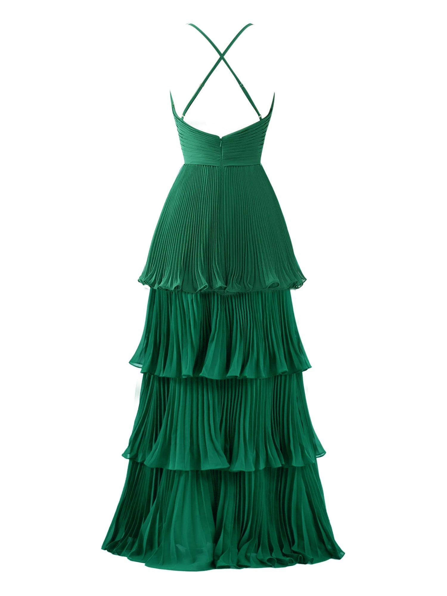 Vestido de dama de honor de gasa de corte A con volantes hasta el suelo