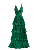 Vestido de dama de honor de gasa de corte A con volantes hasta el suelo