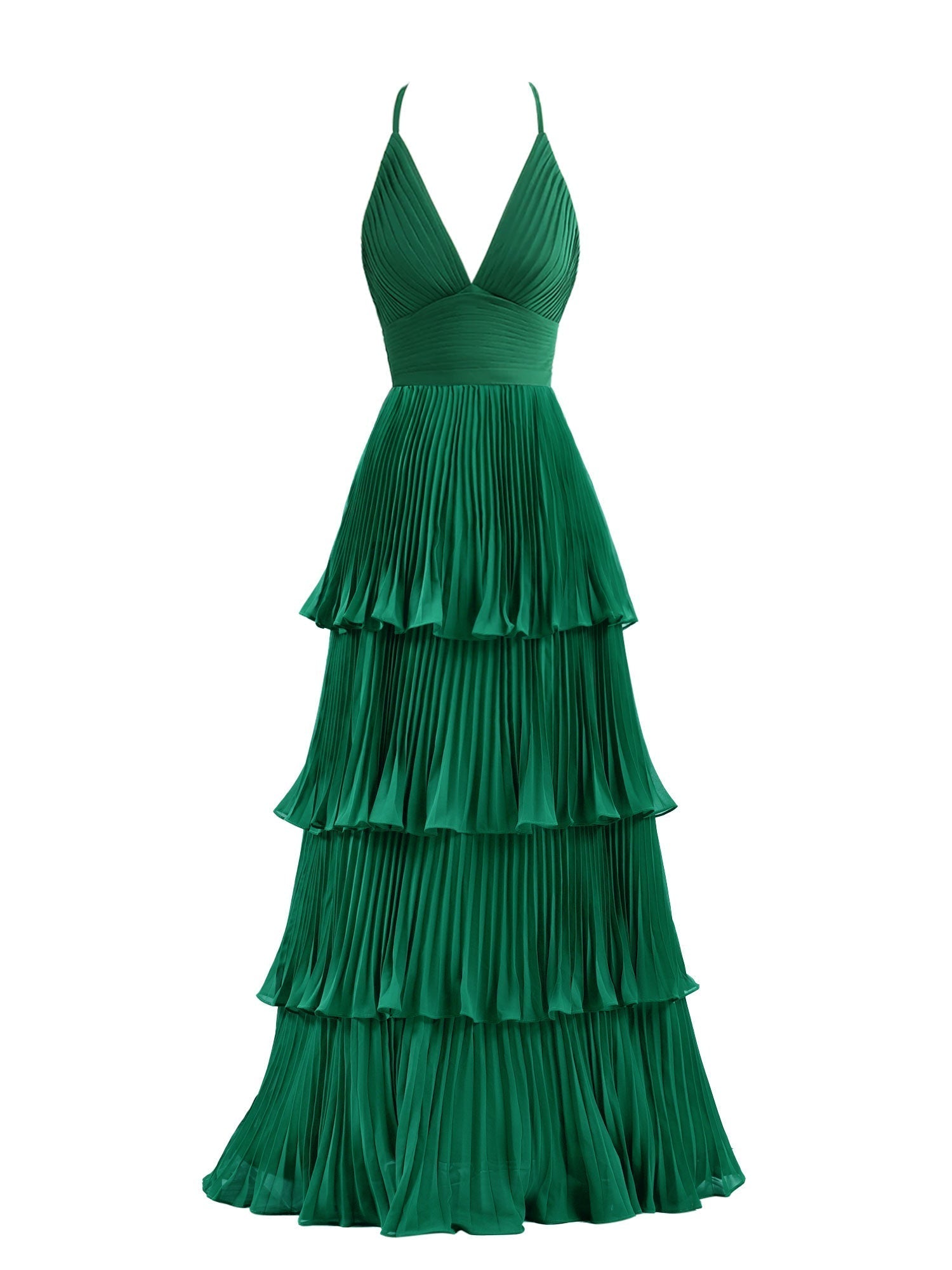Vestido de dama de honor de gasa de corte A con volantes hasta el suelo