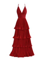 Vestido de dama de honor de gasa de corte A con volantes hasta el suelo