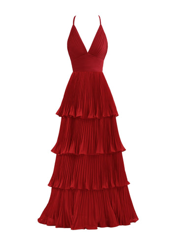 A-Line Tiered Floor Length Chiffon Bridesmaid Dress