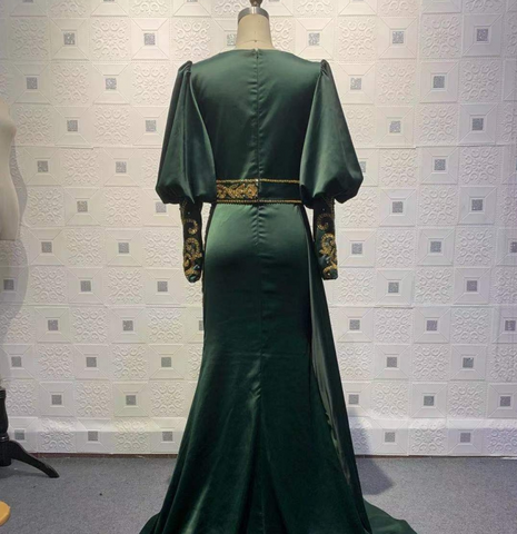 Vestidos largos de noche verde oscuro | Vestidos de graduación con mangas