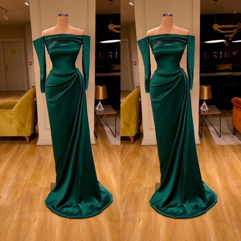 Robe de bal sirène vert foncé, robe longue à épaules dénudées en solde
