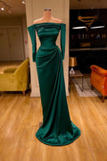 Robe de bal sirène vert foncé, robe longue à épaules dénudées en solde