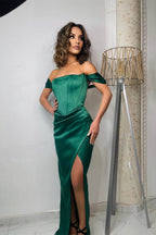 Dark Green Off-the-Shoulder Mermaid Prom Dresses With Split