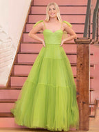 Skyler | Vestido de graduación de tul con lunares y escote corazón corte A