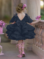 Vestido de princesa/vestido de tul hasta la rodilla para niña de las flores de cumpleaños 