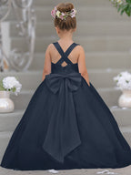 Robe de demoiselle d'honneur intemporelle en satin et tulle, coupe trapèze, sans manches 