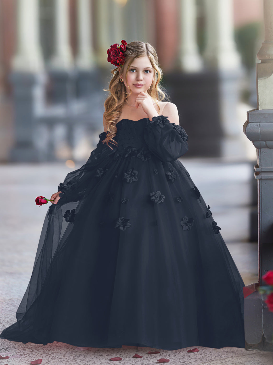 Vestidos de princesa con flores en 3D para niña 