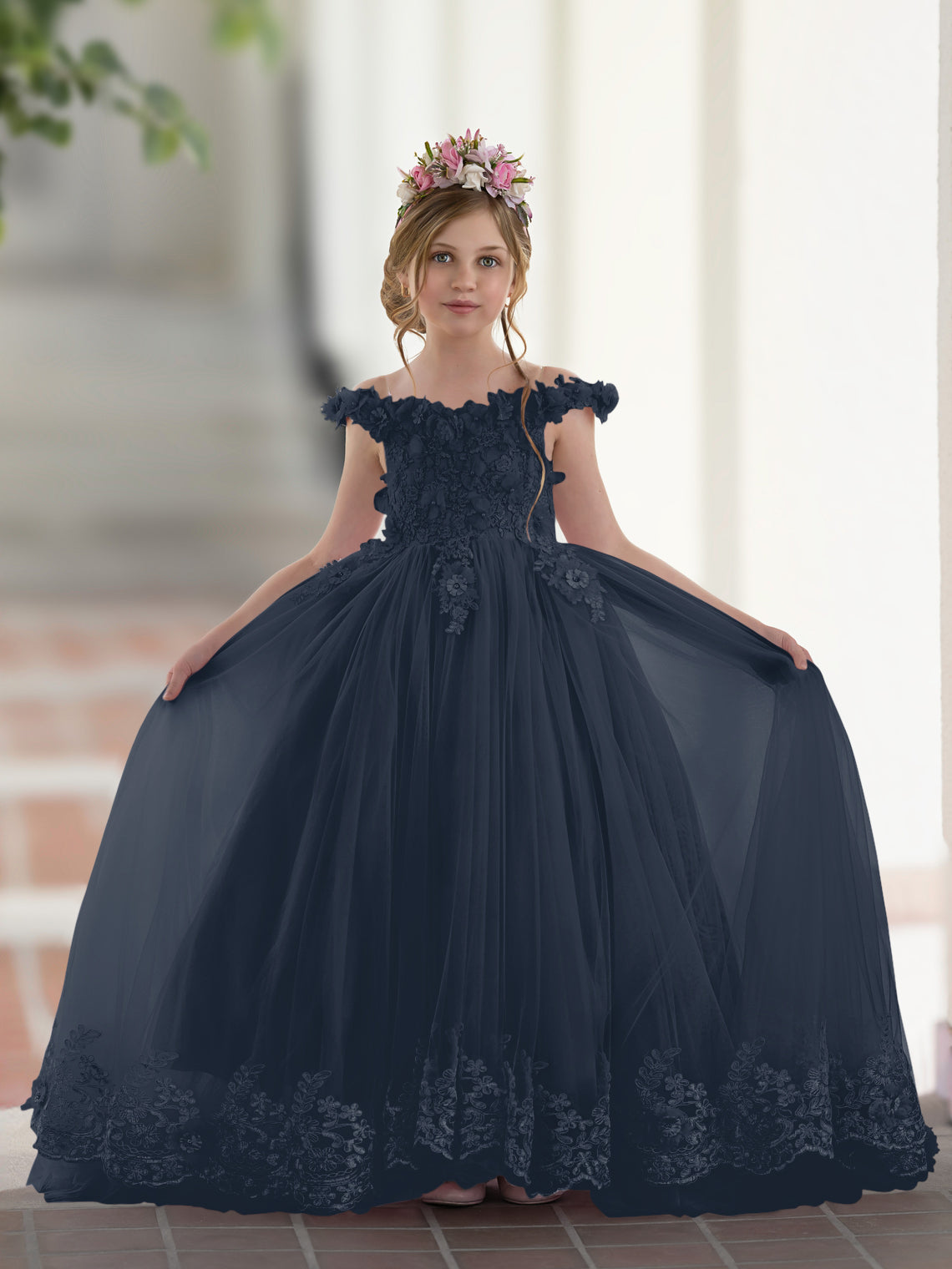 Vestido de gala/princesa rosa con cola de encaje para cumpleaños 