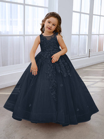 Robe de bal rose de princesse pour filles avec applications de dentelle 