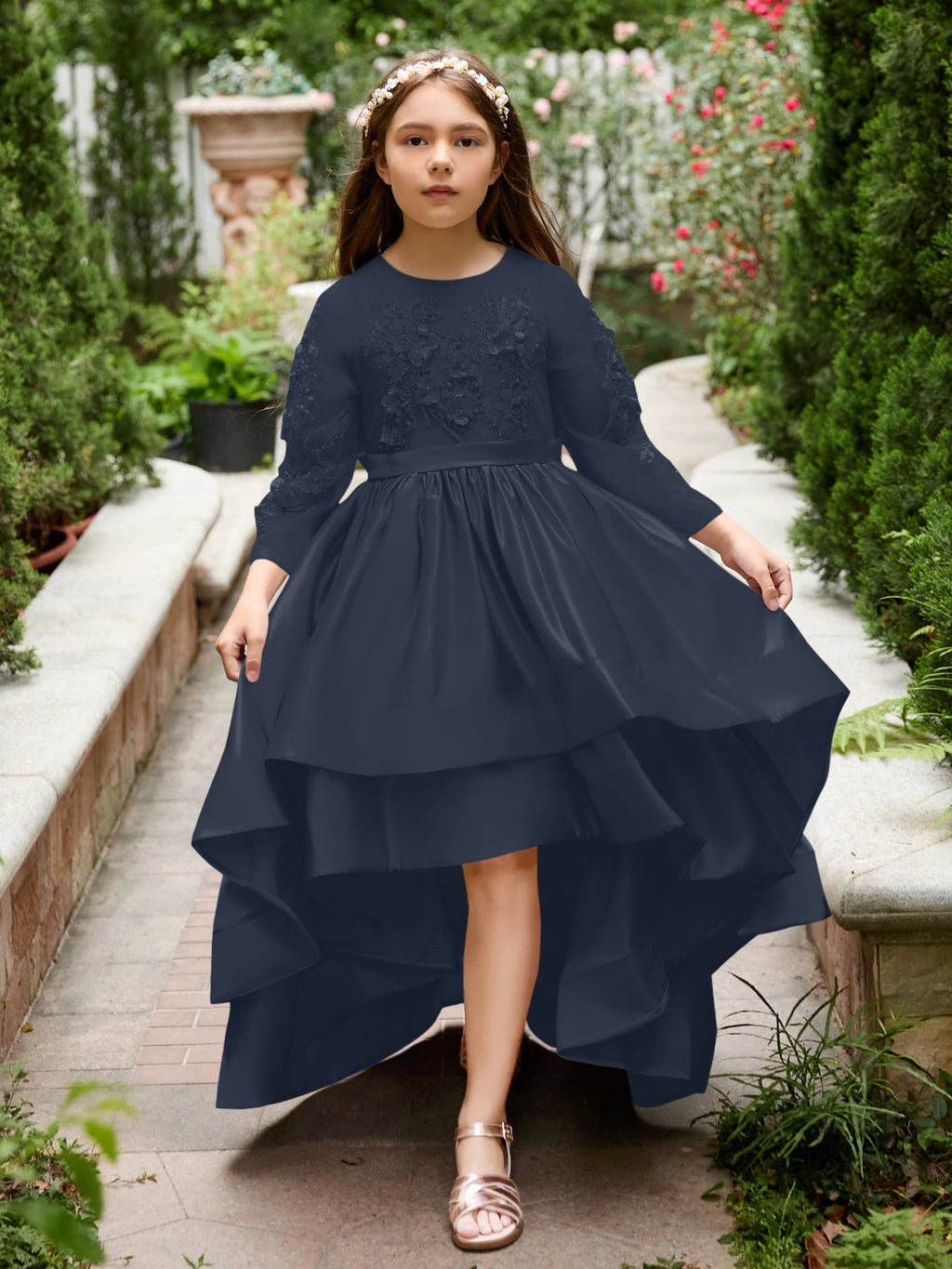 Vestido asimétrico de satén de corte A para niña de las flores