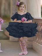 Vestido de princesa/vestido de tul hasta la rodilla para niña de las flores de cumpleaños