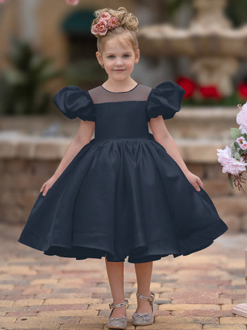 Vestido de princesa/vestido de princesa de satén hasta la rodilla para niña de las flores 