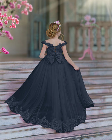 Robe de bal/robe de princesse en dentelle avec traîne rose pour anniversaire 