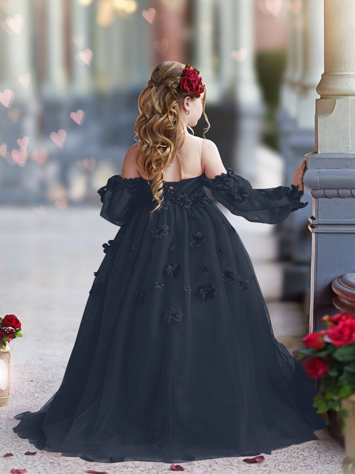 Vestidos de princesa con flores en 3D para niña 
