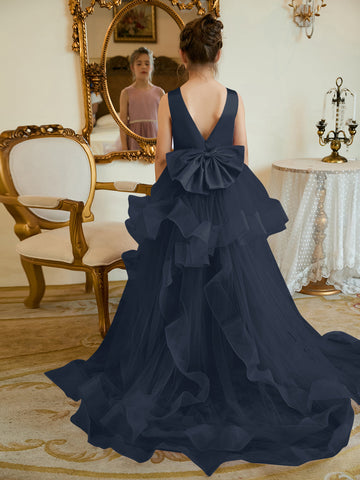 Vestido de princesa/vestido de princesa de satén y tul para niña de las flores 