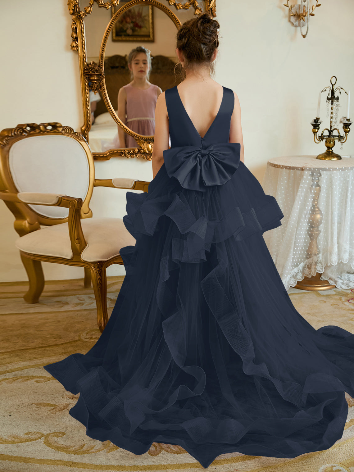 Vestido de princesa/vestido de princesa de satén y tul para niña de las flores 