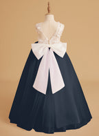 Vestido de niña de las flores sin mangas de encaje y tul con cuentas, estilo princesa de ensueño 