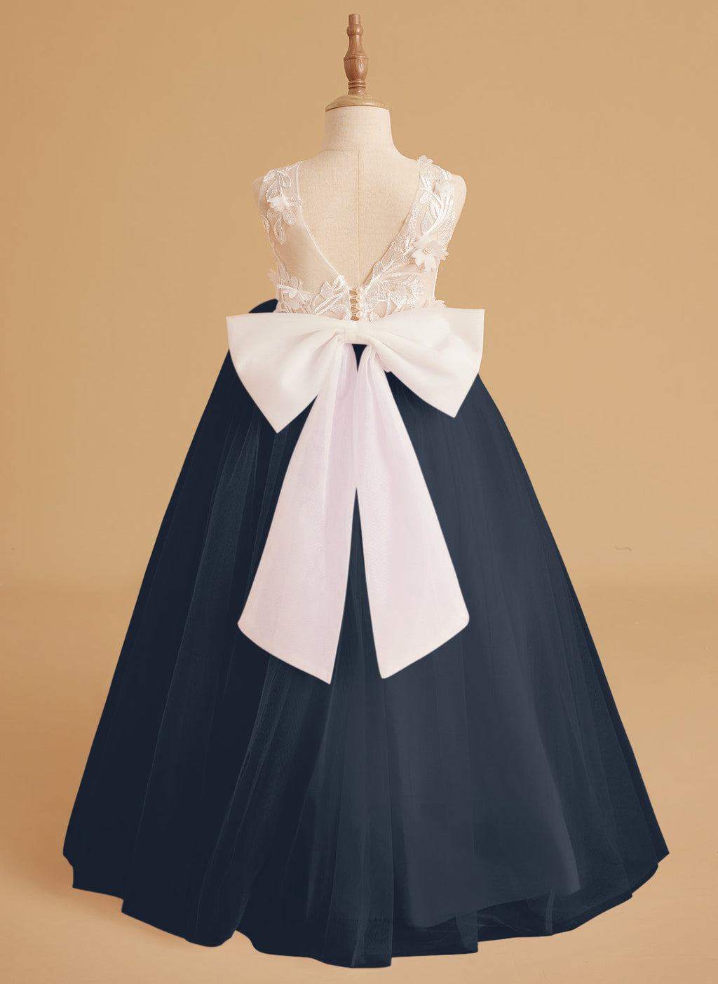 Vestido de niña de las flores sin mangas de encaje y tul con cuentas, estilo princesa de ensueño 