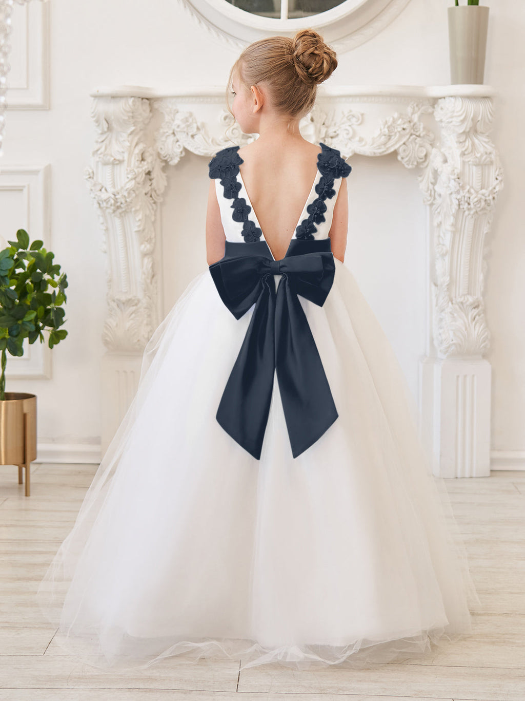 Vestido de princesa/de princesa con flores 3D de tul hasta el suelo, color marfil, para niña de las flores 