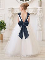 Vestido de princesa/de princesa con flores 3D de tul hasta el suelo, color marfil, para niña de las flores 