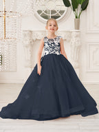 Elegante vestido de princesa sin mangas de tul para niña de las flores, corte en A 