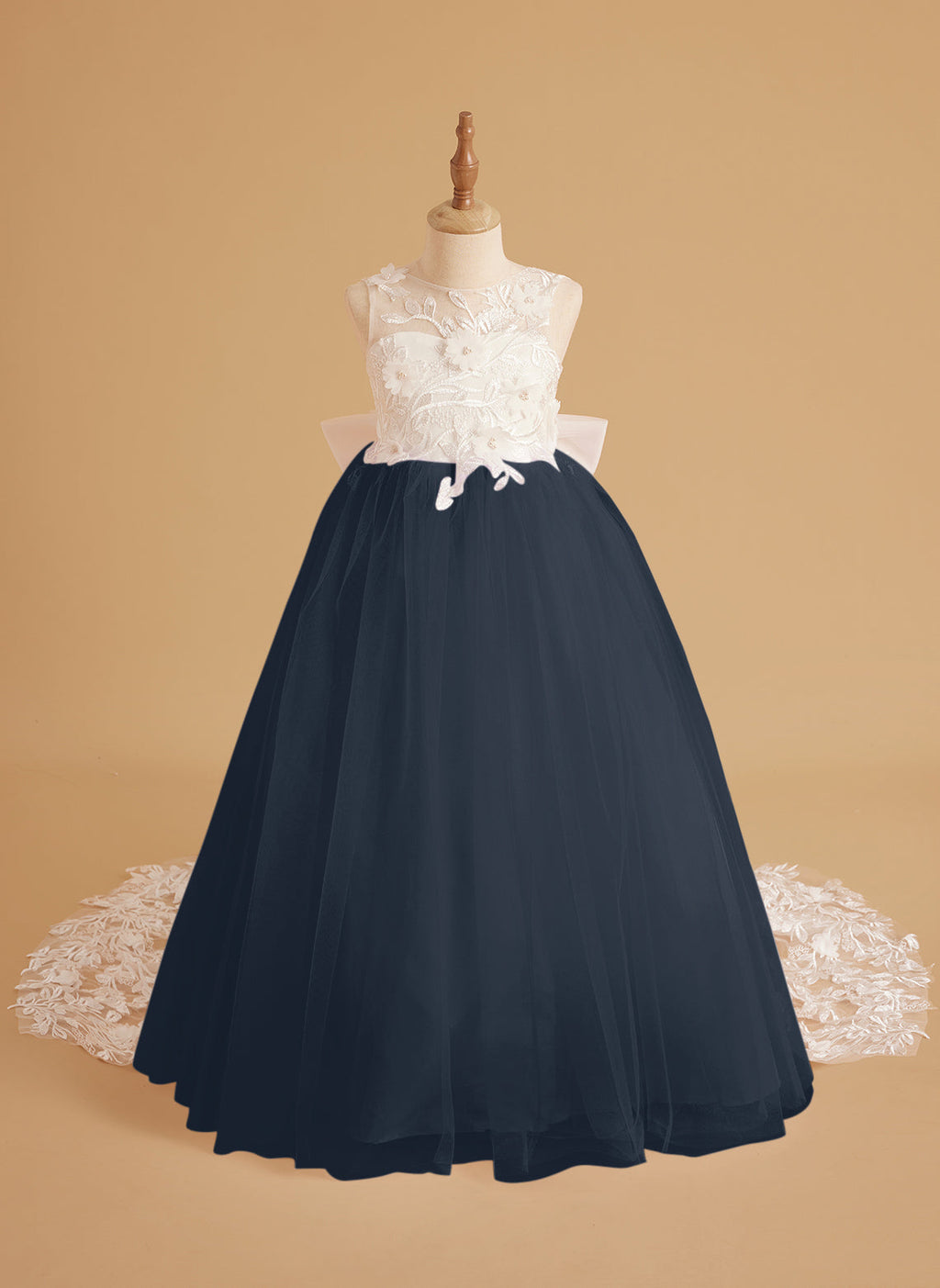 Vestido de niña de las flores sin mangas de encaje y tul con cuentas, estilo princesa de ensueño 