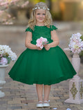 Vestido de niña de las flores de la Primera Comunión, color marfil, de tul satinado hasta la rodilla 