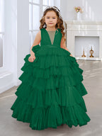 Vestido de princesa rosa perla sin mangas para niña de las flores con lazo de tul 