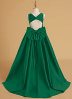 Vestido de princesa de satén con cola para niña de las flores 