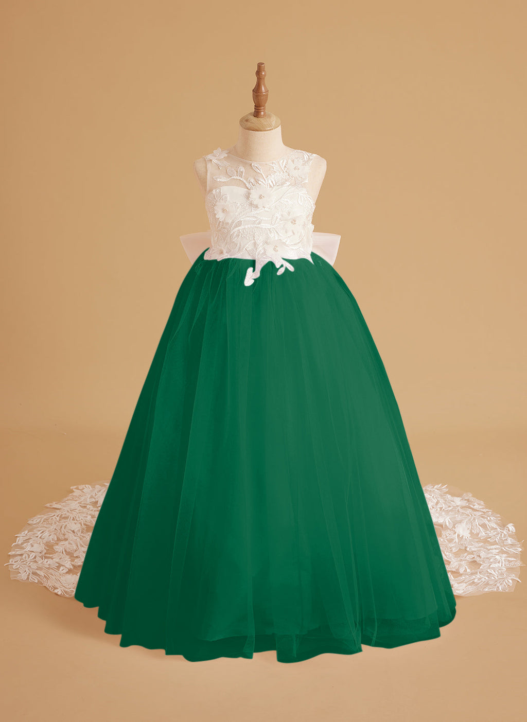 Vestido de niña de las flores sin mangas de encaje y tul con cuentas, estilo princesa de ensueño 