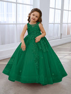 Vestido de princesa rosa para niñas con apliques de encaje 