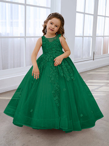 Robe de bal rose de princesse pour filles avec applications de dentelle 