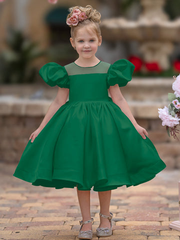 Vestido de princesa/vestido de princesa de satén hasta la rodilla para niña de las flores 
