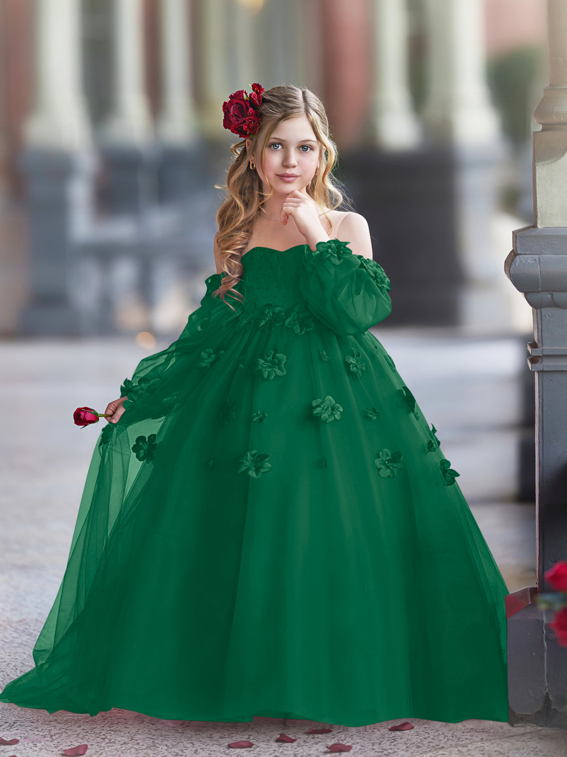 Vestidos de princesa con flores en 3D para niña 