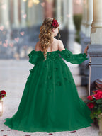 Vestidos de princesa con flores en 3D para niña 