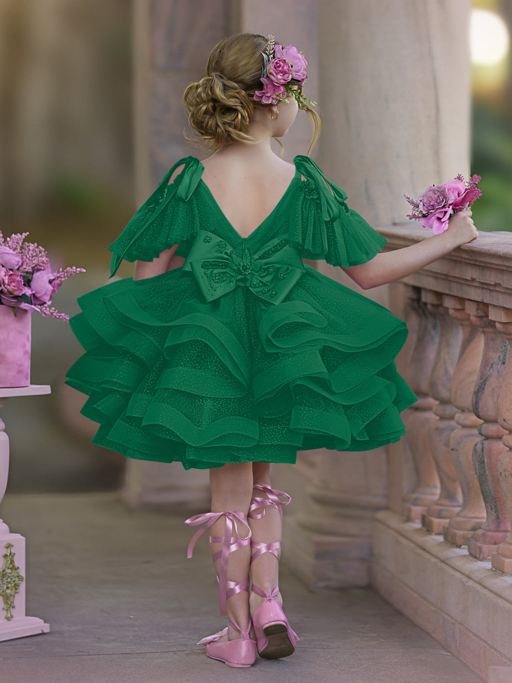 Vestido de princesa/vestido de tul hasta la rodilla para niña de las flores de cumpleaños 