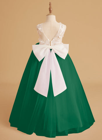 Vestido de niña de las flores sin mangas con cola desmontable de princesa de ensueño 