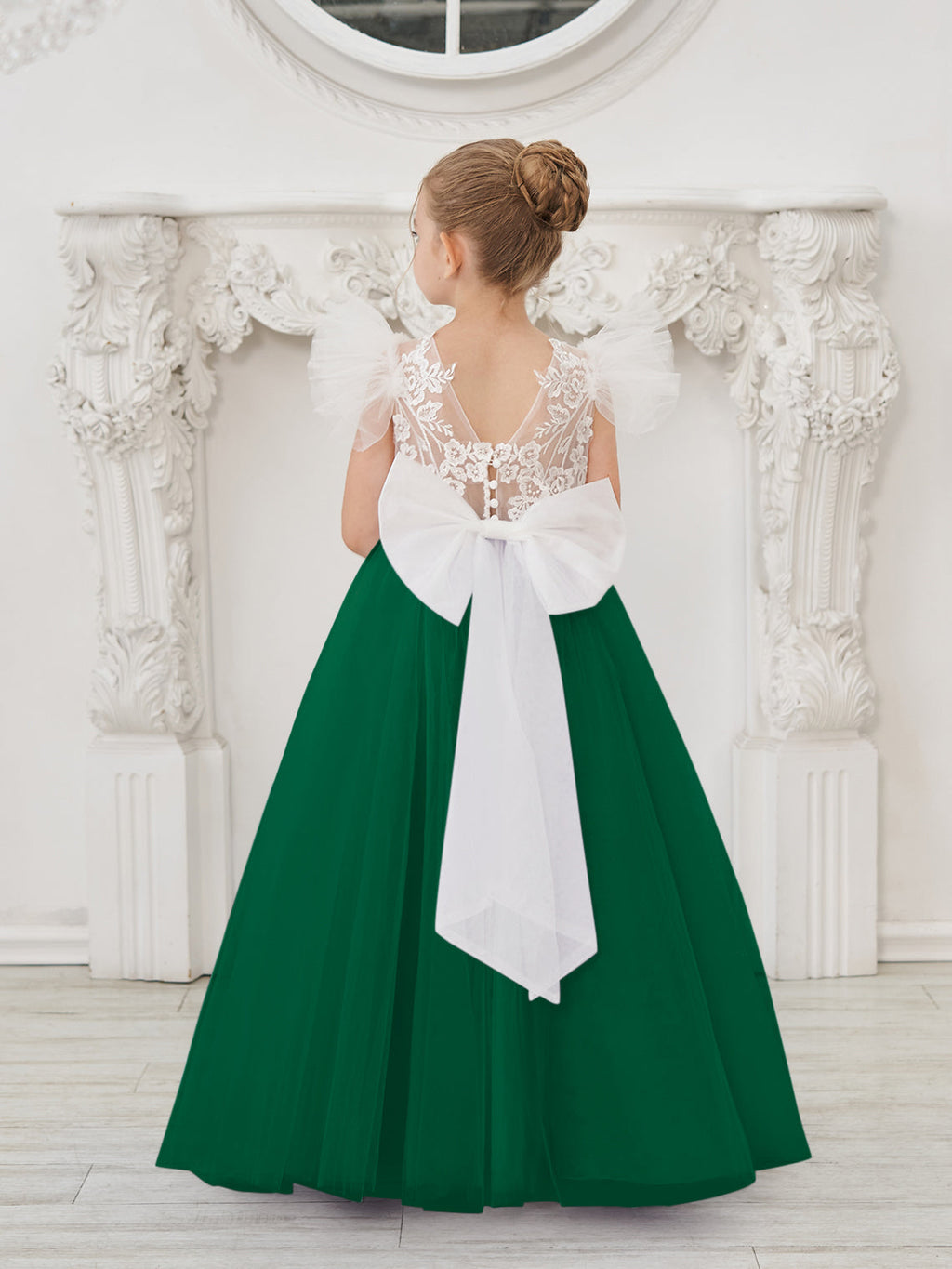 Vestido de niña de las flores con cola de tul y encaje desmontable 