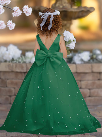 Elegante vestido de princesa de satén y tul para niña de las flores 